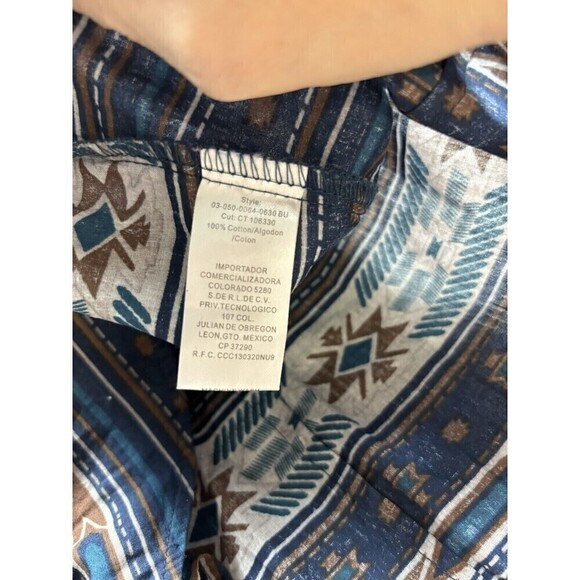 Roper Wear the West Button Down Shirt Navy Brown Medium Southwest Aztec Print - Picture 7 of 11